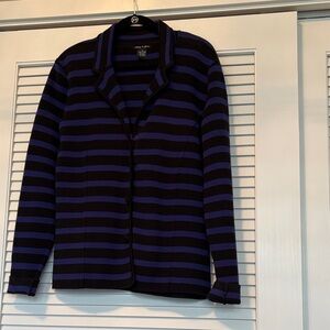 Audrey & Grace Black and Blue Striped Knit Jacket, Size M